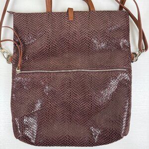 EUC Sorial New York Brown Snakeskin Two Way Fold over Tote Bag